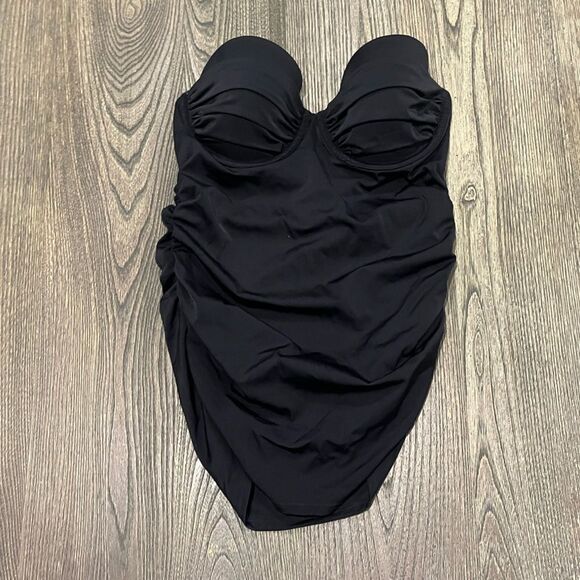 NWOT Victoria’s Secret Swim Ruched Tankini Top Strapless Pushup Black Size 382B - Picture 1 of 4